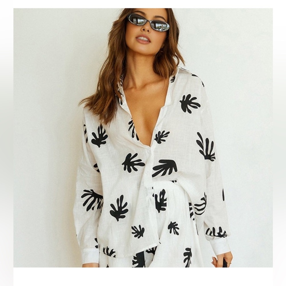 NWT Commense chill life plant print short set matching set small